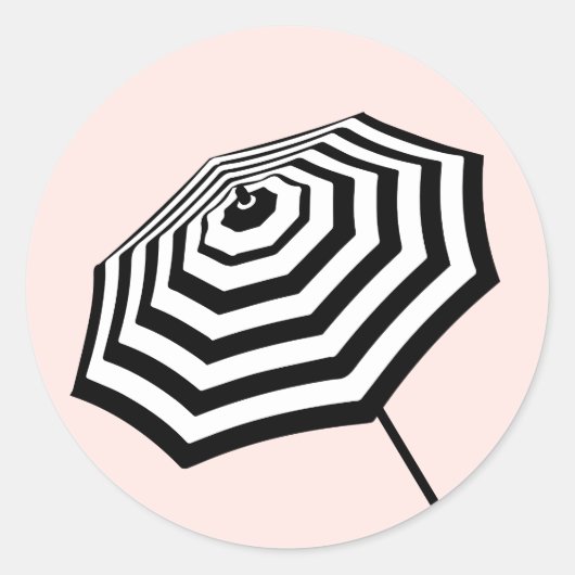 Sticker Rond Logo Chic Parapluie Plage Rayé Rose (Devant)