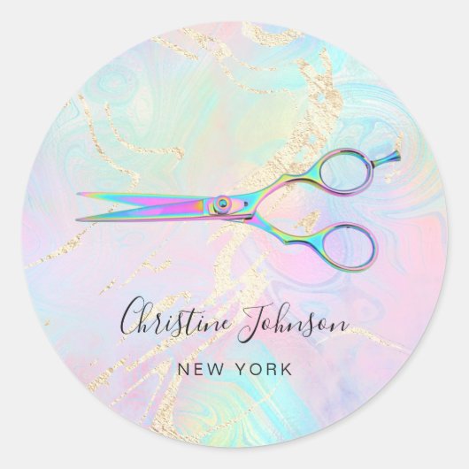 Sticker Rond logo ciseaux sur la conception de faux holographes (Devant)