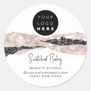 Sticker Rond Logo Code QR Coiffeur maquillage frappe Rose blanc