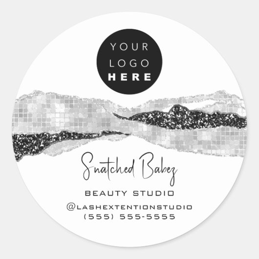 Sticker Rond Logo Code QR Coiffeur maquillage gris argent blanc (Devant)