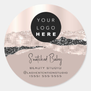 Sticker Rond Logo Code QR Coiffeur maquillage Rose d'attaque
