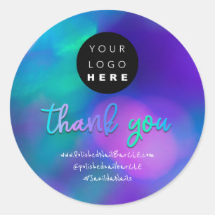 Sticker Rond Logo Company Name Thank You Shopping Blue Purple