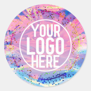 Sticker Rond Logo Confetti Parties scintillant Holographe rose 