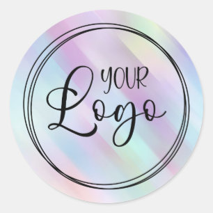Sticker Rond Logo Couleurs Iridescentes Aqua Violet Pastel
