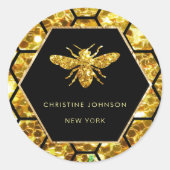 Sticker Rond logo d'abeille hexagone sur noir (Devant)