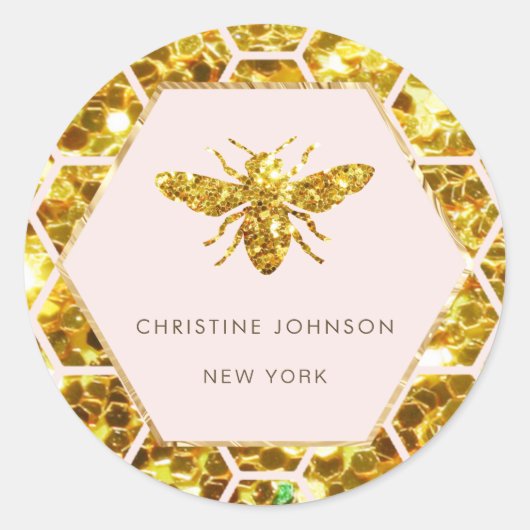Sticker Rond logo d'abeille hexagone sur rose pâle (Devant)