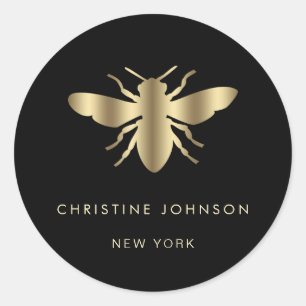 Sticker Rond logo d'abeille sur fond noir