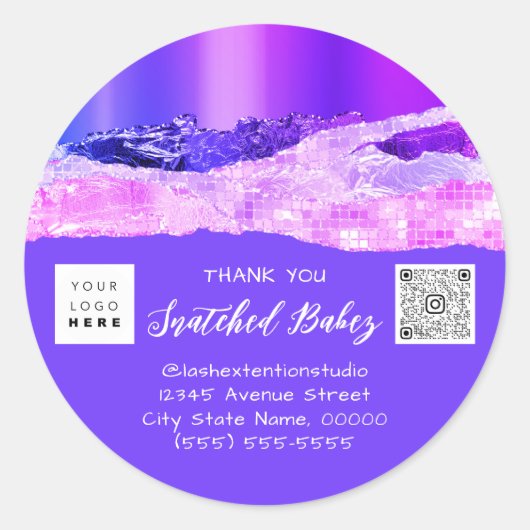 Sticker Rond Logo d'achat Merci QR Code Parties scintillant ble (Devant)