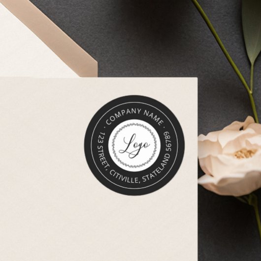 Sticker Rond Logo d'affaires noir et blanc Adresse de retour