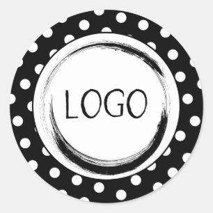 Sticker Rond Logo d'affaires Polka noir et blanc