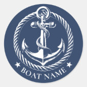 Sticker Rond Logo d'Ancres nautiques Nom du bateau bleu marine (Devant)