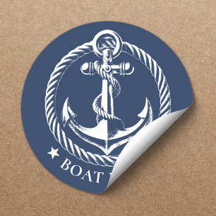 Sticker Rond Logo d'Ancres nautiques Nom du bateau bleu marine