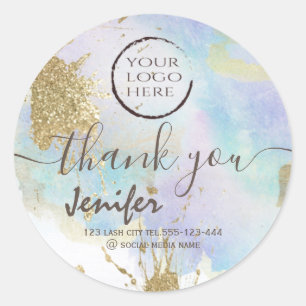 Sticker Rond Logo d'aquarelle pastel brillant merci