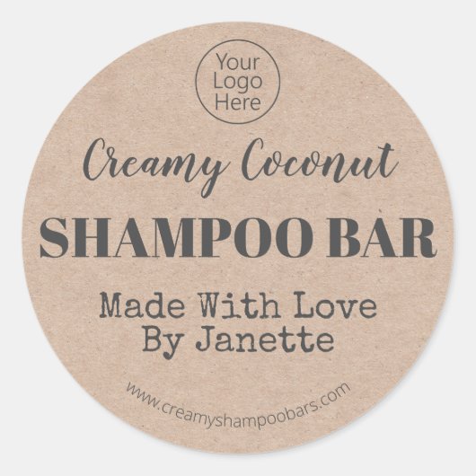 Sticker Rond Logo de bar à shampooing artisanal artisanal Kraft (Devant)