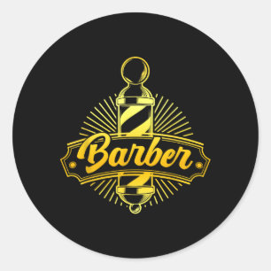 Sticker Rond Logo de barbier amusant École de barbier Salon de