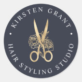 Sticker Rond Logo de ciseaux floraux Marine & Or (Devant)