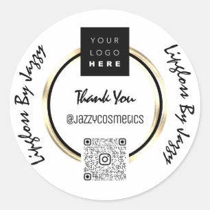 Sticker Rond Logo de code QR d'entreprise Merci noir blanc