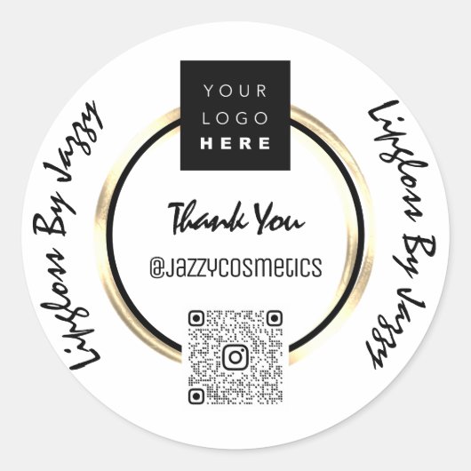 Sticker Rond Logo de code QR d'entreprise Merci noir blanc (Devant)