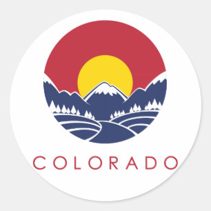 Sticker Rond Logo de coucher du soleil du Colorado de montagne