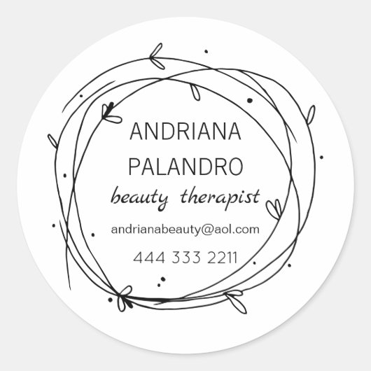 Sticker Rond Logo de courroie feuillue noire et blanche (Devant)