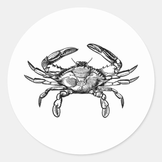 Sticker Rond Logo de crabe bleu (noir et blanc) (Devant)