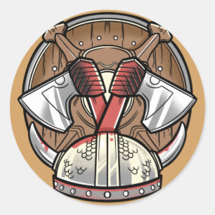Sticker Rond Logo de dessin animé de bouclier Viking