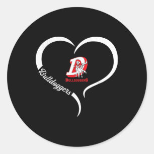 Sticker Rond Logo de Dewey Bulldoggers Slogan demi-coeur