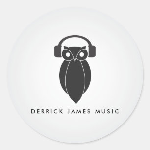 Sticker Rond Logo de la Chouette Noire moderne DJ, Band, Musici