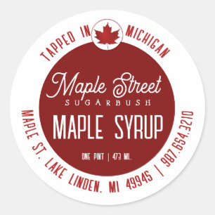 Sticker Rond Logo de la feuille rouge et nom de l'État Étiquett