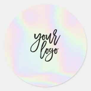 Sticker Rond Logo de la marque moderne holographique pastel rai