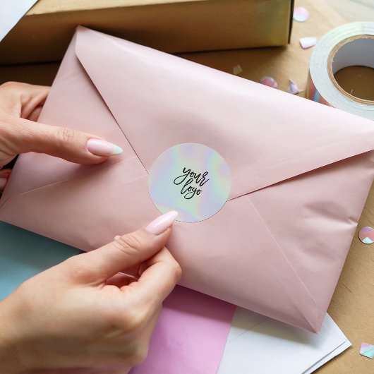 Sticker Rond Logo de la marque moderne holographique pastel rai