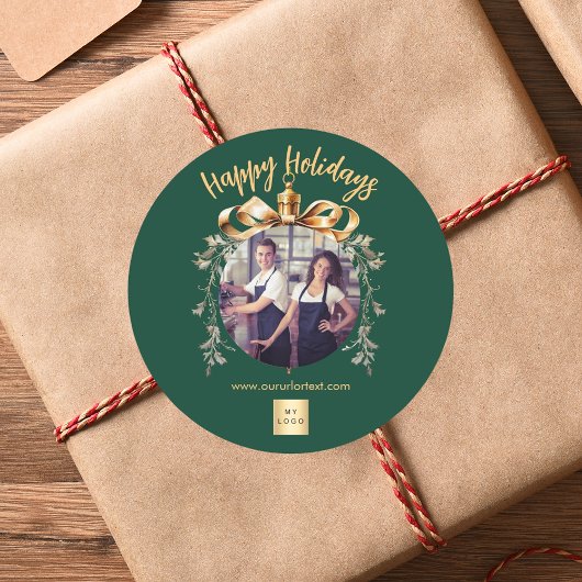 Sticker Rond Logo de la photo de l'équipe en or vert de Noël