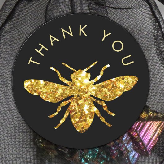 Sticker Rond logo de l'abeille à paillettes merci