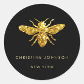 Sticker Rond logo de l'abeille pailletée sur fond noir (Devant)