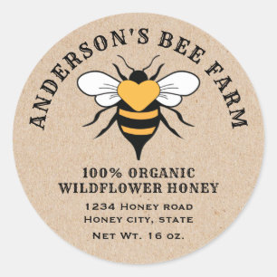 Sticker Rond logo de l'abeille vintage Kraft