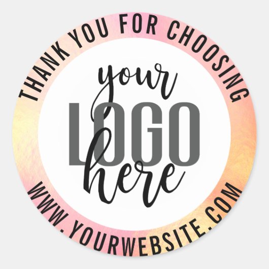 Sticker Rond Logo de l'entreprise Merci rose jaune Holographe (Devant)