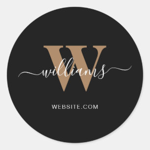 Sticker Rond Logo de l'entreprise Monogramme Noir Script initia