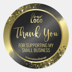 Sticker Rond Logo de luxe Black Gold Parties scintillant Merci