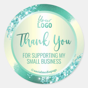 Sticker Rond Logo de Merci de Parties scintillant Turquoise bri