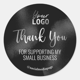 Sticker Rond Logo de Merci d'encre noire en argent métallique