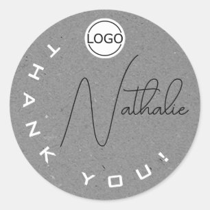 Sticker Rond Logo de Merci papier gris signature unique