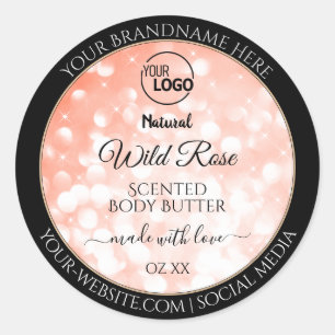 Sticker Rond Logo de Parties scintillant de corail rose Étiquet