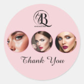 Sticker Rond Logo de photo de maquillage de script rose blush (Devant)