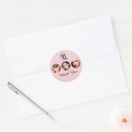 Sticker Rond Logo de photo de maquillage de script rose blush (Enveloppe)