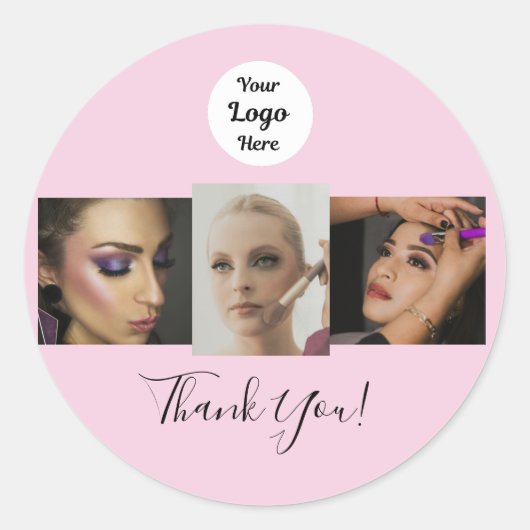 Sticker Rond Logo de photo de maquillage de script rose Blush M (Devant)
