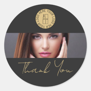 Sticker Rond Logo de salon de beauté de maquillage noir Merci