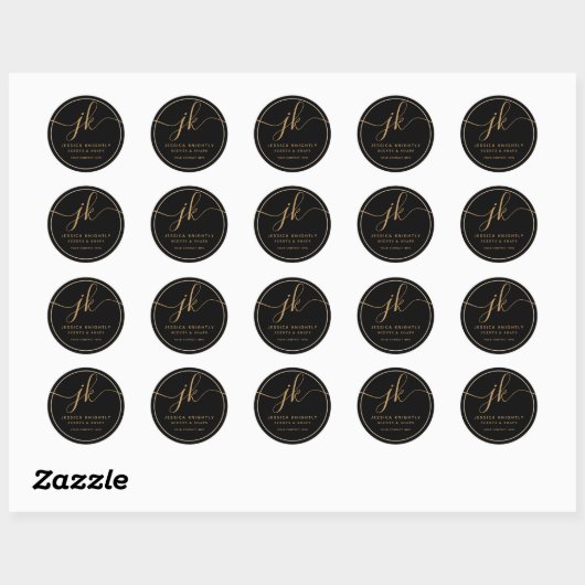 Sticker Rond Logo de script de monogramme d'entreprise Black Go (Feuille)