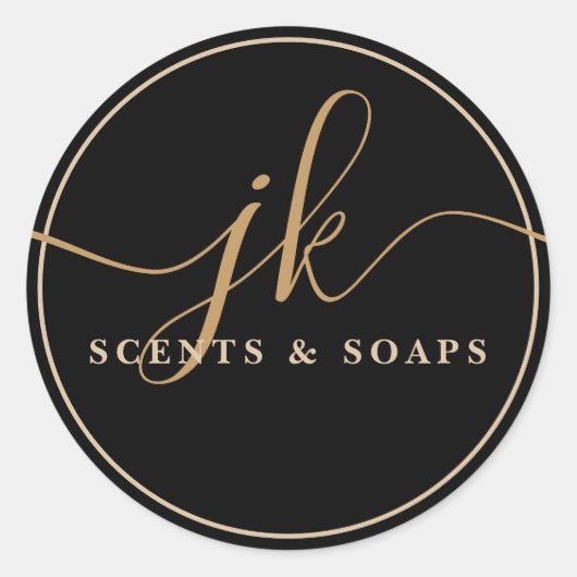 Sticker Rond Logo de script de monogramme d'entreprise noir (Devant)
