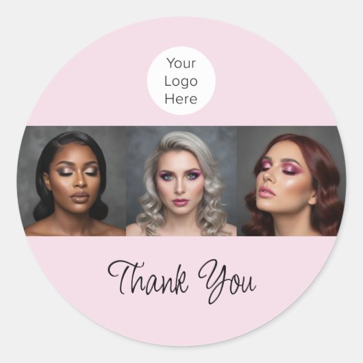 Sticker Rond Logo de script rose pâle Photo Makeup Merci (Devant)