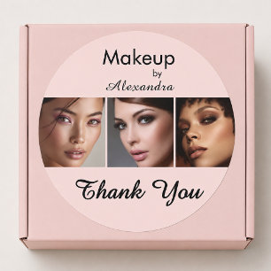 Sticker Rond Logo de script rose poudré Photo Maquillage Merci